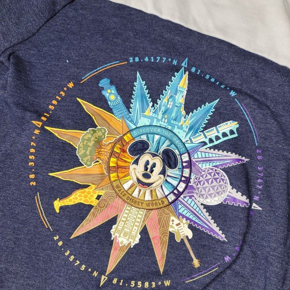 disney parks mickey mouse zip up hooded sweat shirt embroidered nautical compus - Picture 2 of 6
